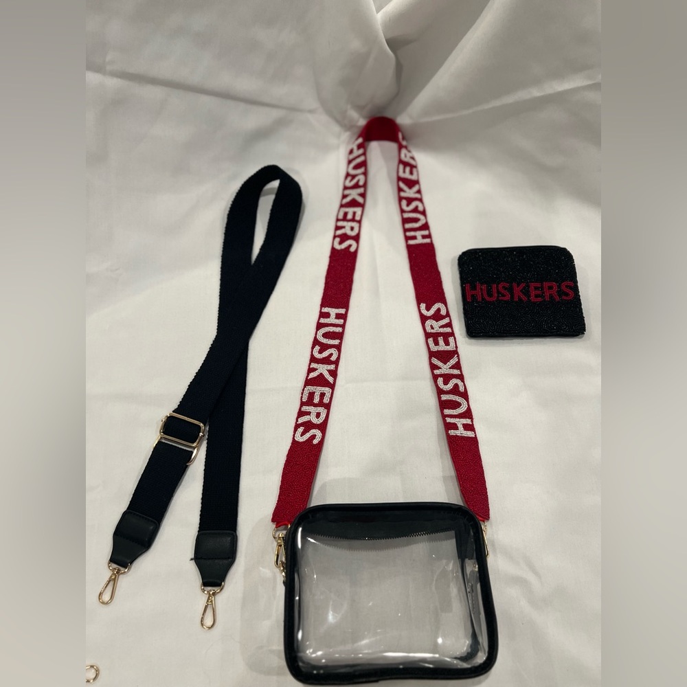 Huskers Beaded Purse Strap & Clear Bag